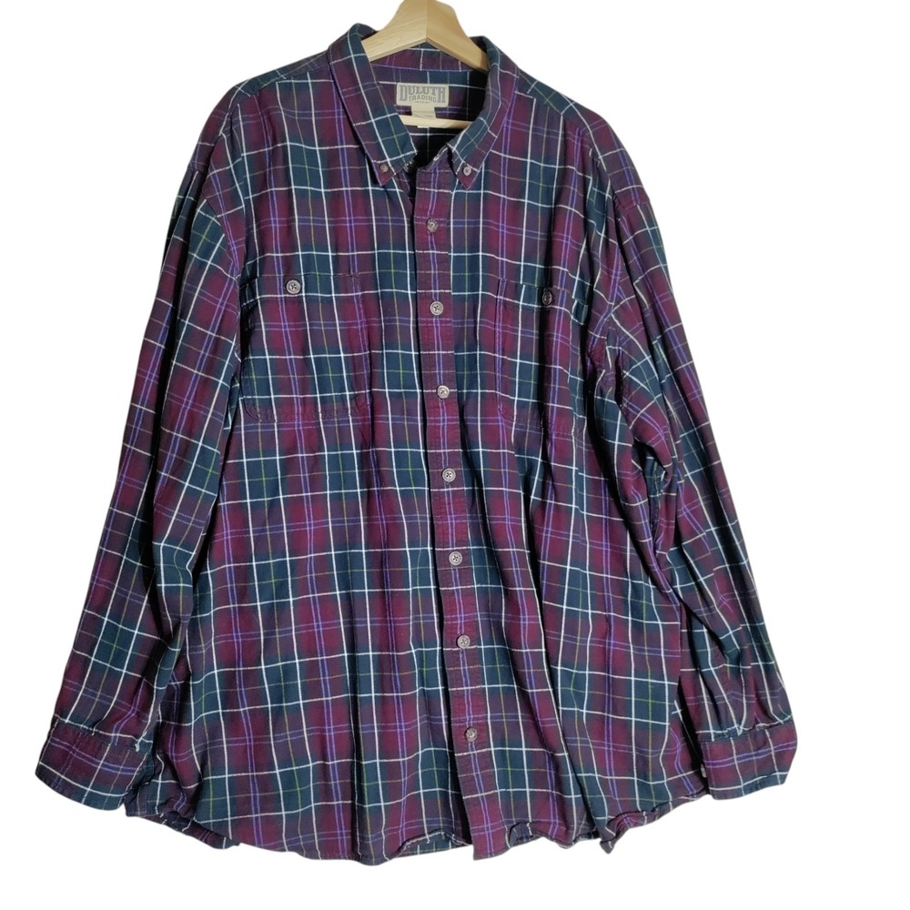 Duluth Trading Co Mens 3XLT Cotton Plaid Button Front Shirt